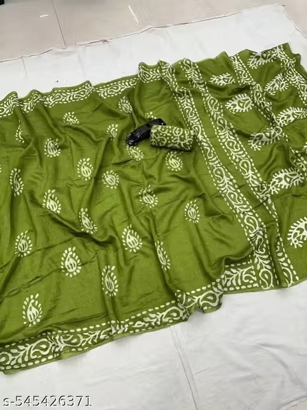 kiaan fashion Printed Daily Wear Pure Cotton Saree(Green)