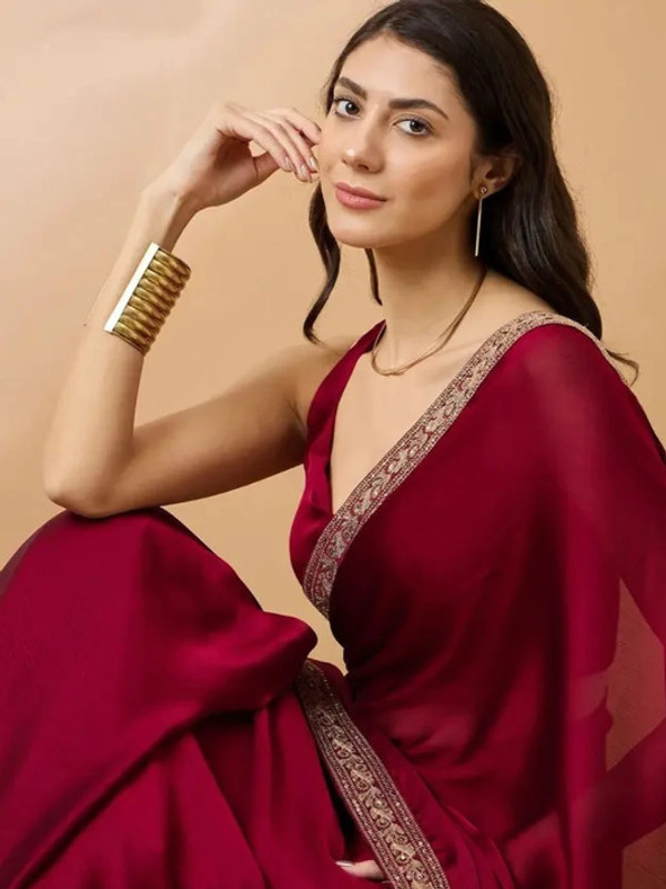 MINDHOL FASHION Woven, Embroidered Bollywood Georgette Saree(Maroon)