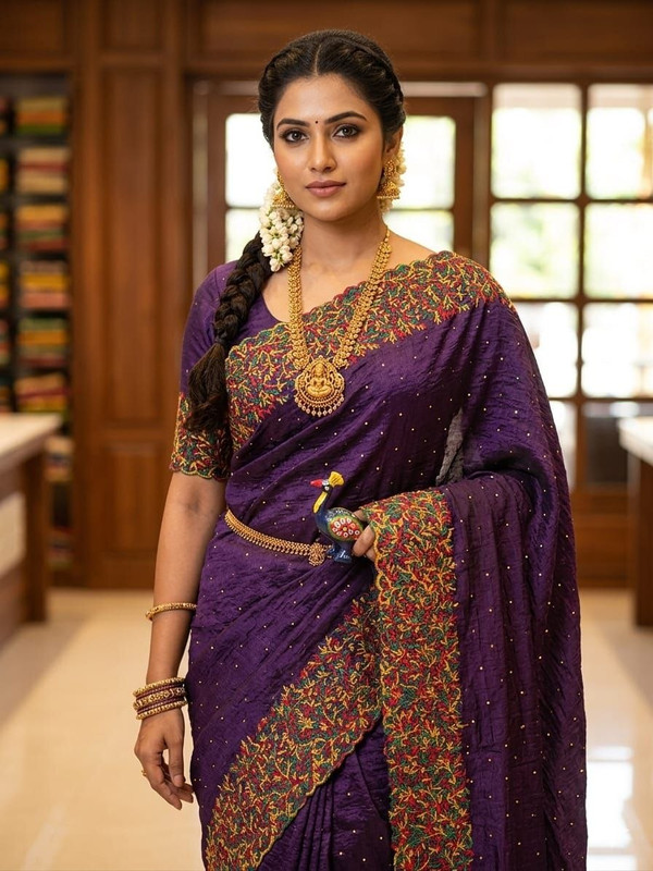 BS CREATION Printed, Embroidered Bollywood Jimmy Jimmy Saree(Purple)