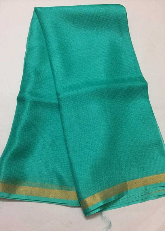 Aamir Fashion Textile Checkered Kota Doria Handloom Cotton Blend Saree(Light Green)