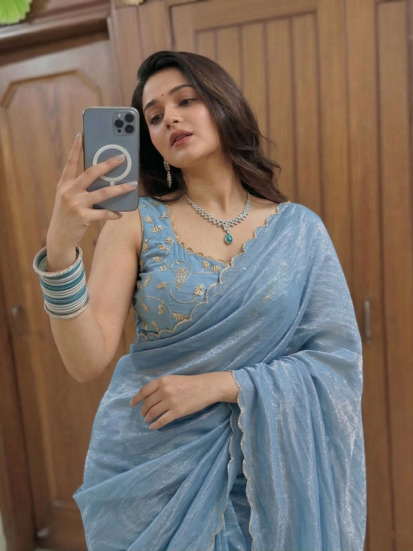 Shilpa Fashion Embellished Daily Wear Organza Saree(Light Blue)