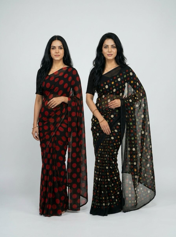 MWINTERIOR Printed Bollywood Georgette Saree(Pack of 2, Multicolor)