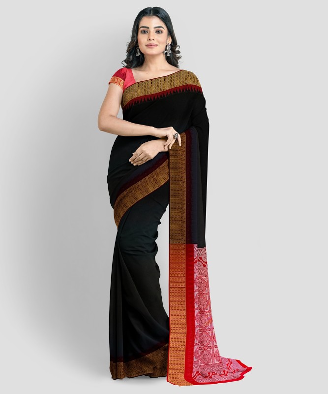 Faheem Nexus Printed Sambalpuri Silk Blend Saree(Black)