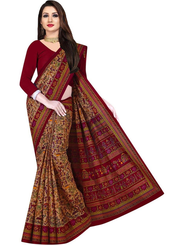 Odissi Fashion Printed Sambalpuri Pure Cotton Saree(Multicolor)