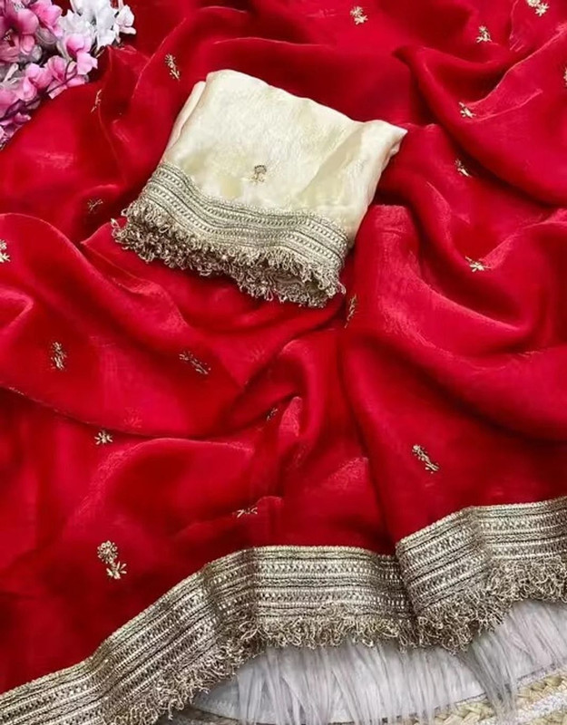 BZ Fashion Embroidered Bollywood Satin Saree(Red)