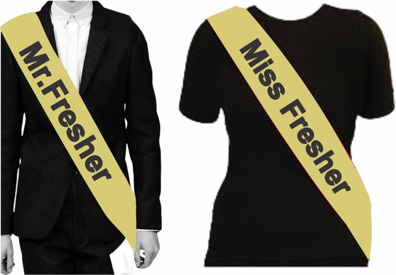 Naveen Mr. and Miss Fresher Gold Sash, Party Celebration Accessories, Set of 2