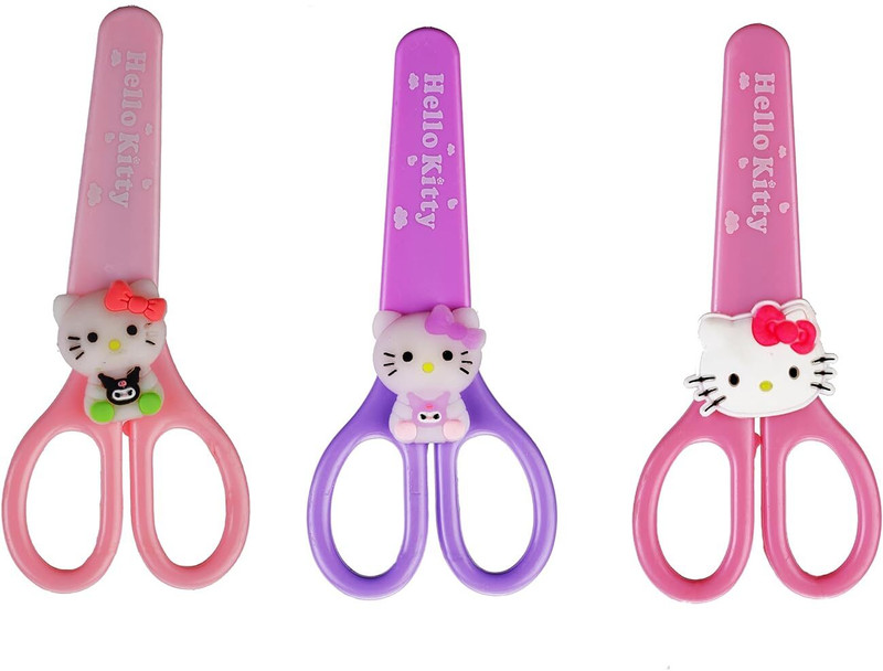 CherryBox Cartoon Stainless Steel Craft Kawaii Scissor & Safety Cover,Paper Cutting Scissors(Set of 3, Multicolor)