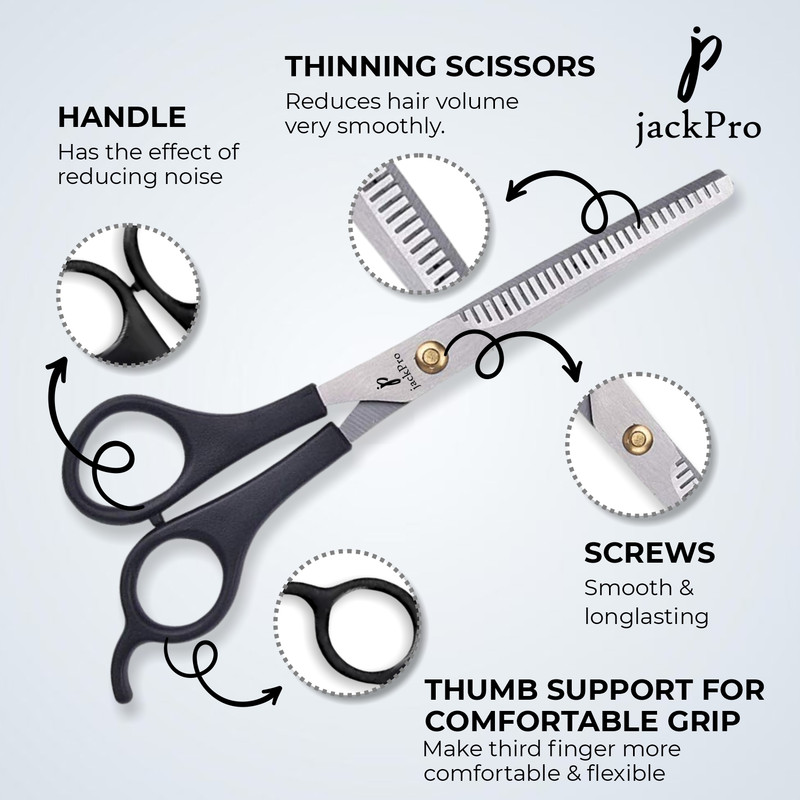 jackPro Stainless Steel Hair Cutting Shears & Styling Thinning Scissors for Salon (6.5) Scissors(Set of 1, Black)