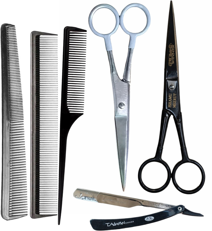 STEAD Scissors, Razor & Comb Kit for Men, Women & Kids Barber Kit for Salon & Home Use Scissors(Set of 2, Black)