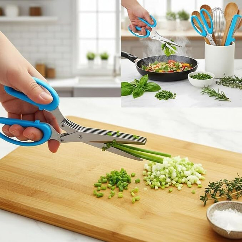 DPARAM 5 Blade Stainless Steel Herb Scissors Scissors(Set of 1, Multicolor)