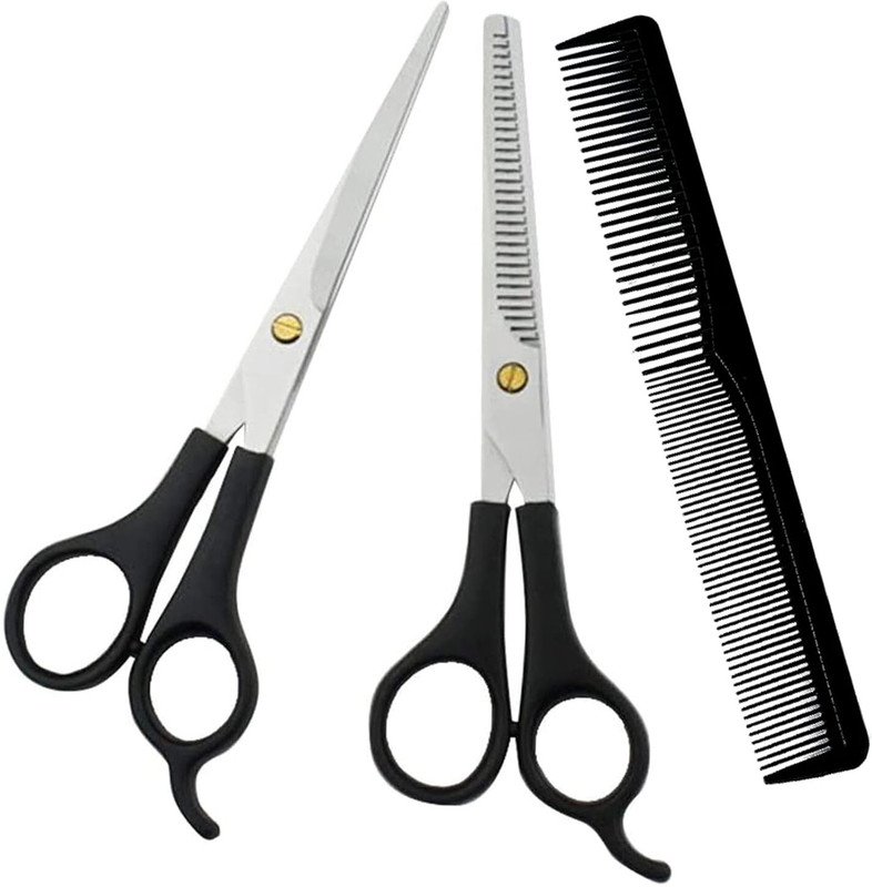 Saucefin "Hair Cutting Thinning Scissor with Comb" Scissors(Set of 2, Black)