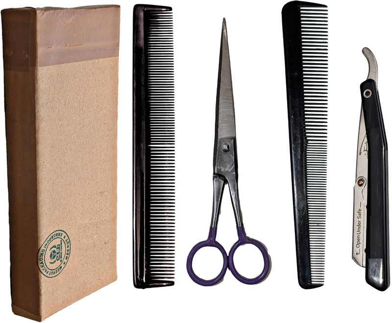 SAZIC 6" Barber scissor with super fine razor, elegant comb for unisex Scissors(Set of 1, Black, Purple)