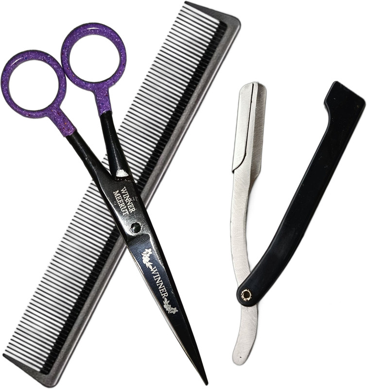 STEAD Winner Scissors 6" Razor 1, Barber comb 1, ( Pack of 3 ) For Men & Women Scissors(Set of 1, Black)