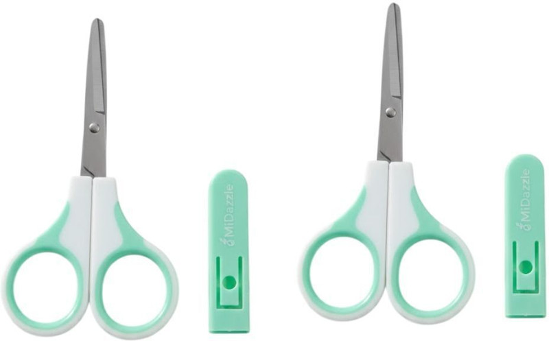 Omidazzle Safety Scissor with Protective Cap | Rounded Tip for Nose & Facial Hair Trimmin Scissors(Set of 2, Multicolor)