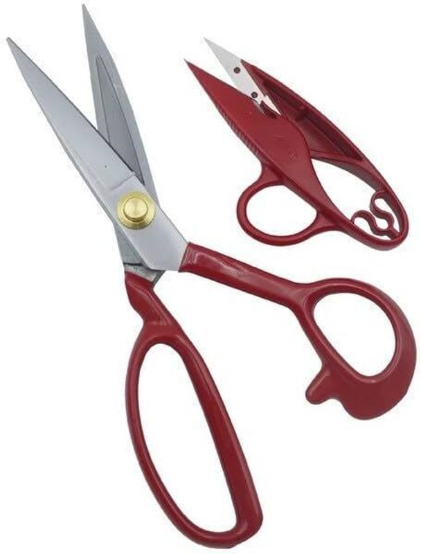 Raj Tailoring Red Handle white Blade Scissor 10 inch with Cutter Scissors(Set of 2, Red)