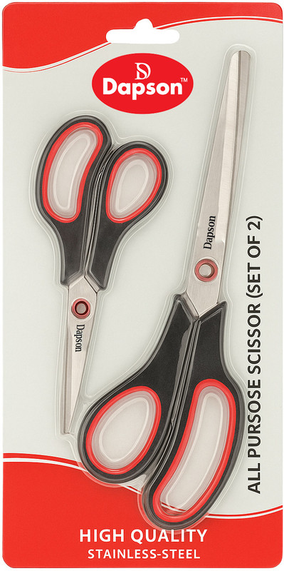 DAPSON High Quality Stainless Steel All Purpose For Home, Office, School Scissors(Set of 2, Red, Black)
