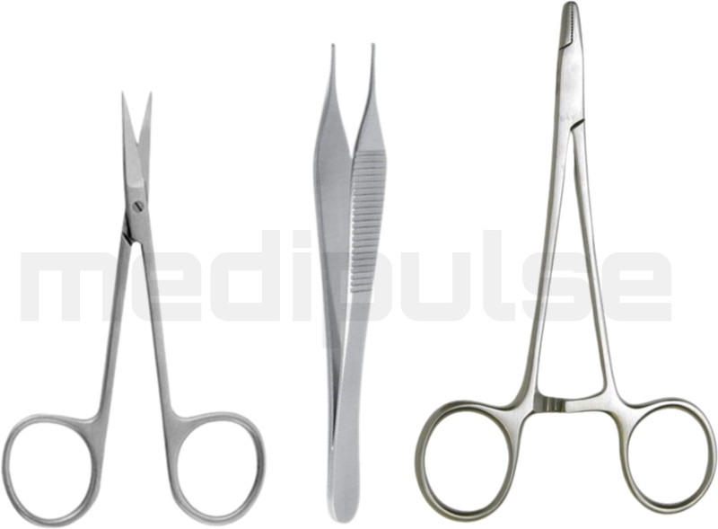 SANJU Surgical Instrument Suturing Set Of 3 Adson Iris Scissor and Needle Holder Scissors(Set of 1, Silver)