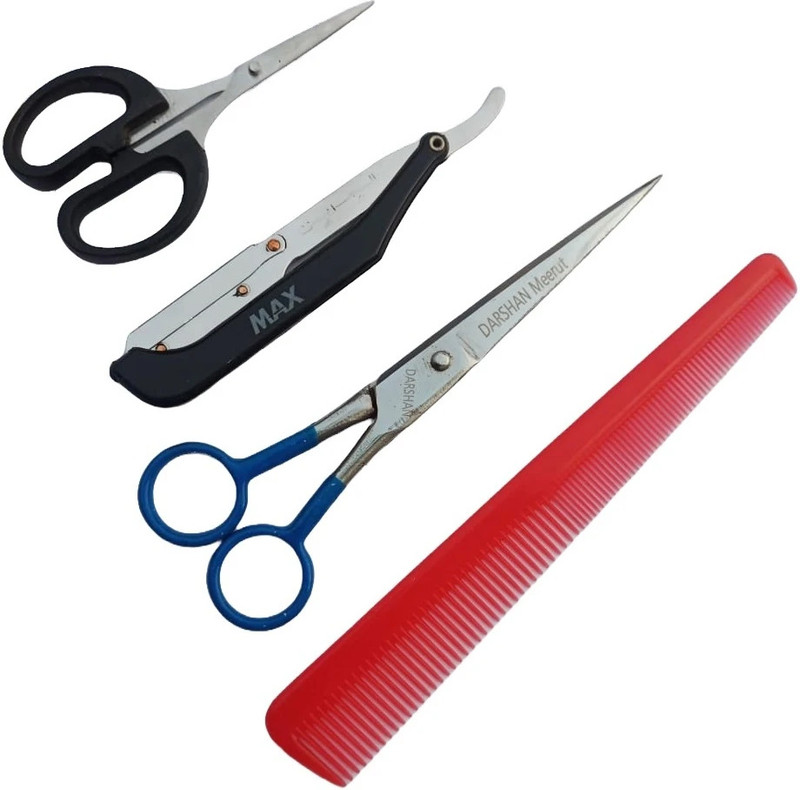 Darshan 6" Barber Professional Hair Cutting Combo Scissor Razor, Elegant Comb Set Scissors(Set of 2, Multicolor)