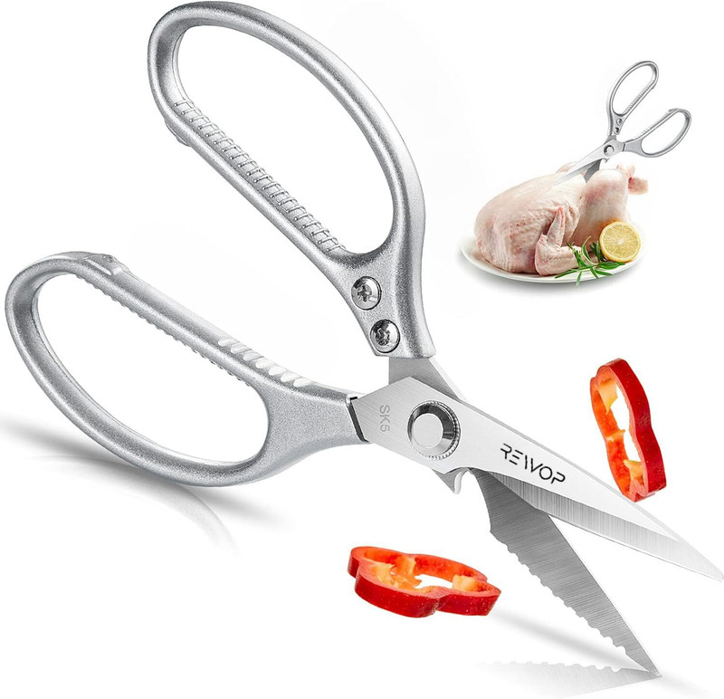 Rewop Stainless Steel Scissors for Chicken Poultry Fish Meat Vegetables Herbs Steel Scissors(Set of 1, Silver)