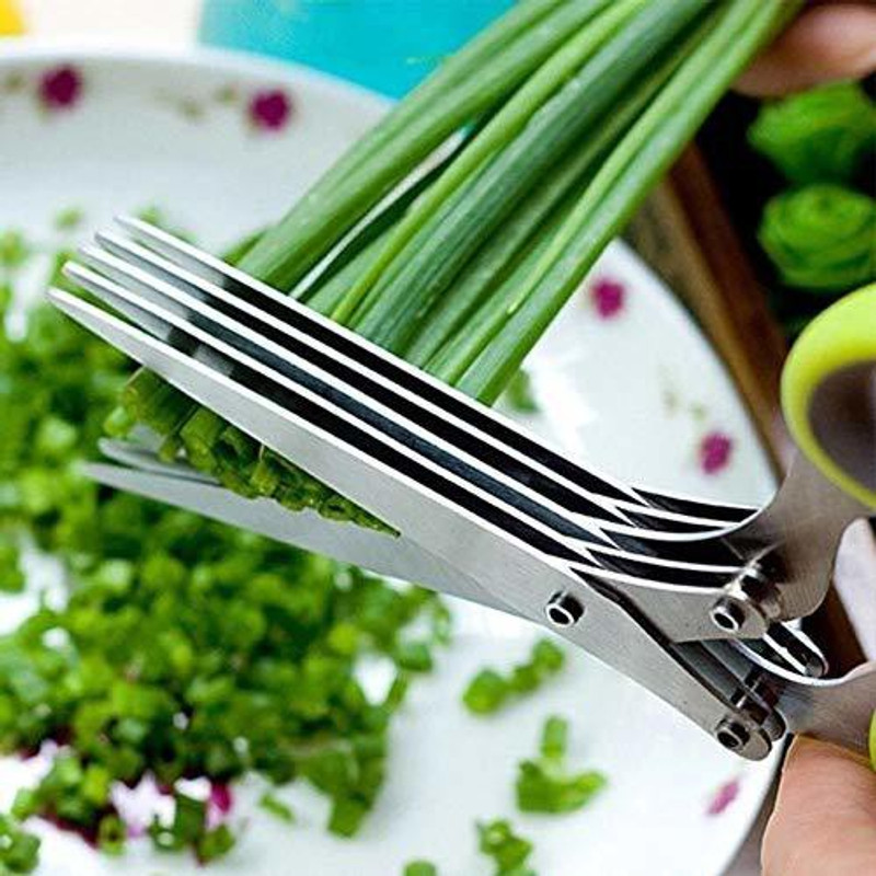 Wallcartz Multi-Functional Stainless Steel Kitchen Knives 5 blade scissor Stainless Steel Herbs Scissor(Green, Pack of 1)