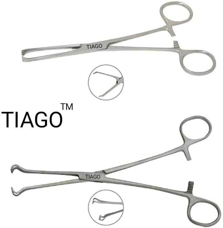 TIAGO Allies Tissue, babcock forcep 6 inch stainless steel, surgical forcep Scissors(Set of 2, Silver)