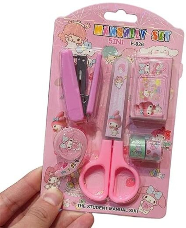 Eclet 1 [All-in-One] Cartoon Mini Stationery Set | Portable Desktop Essentials Scissors(Set of 1, Multicolor)