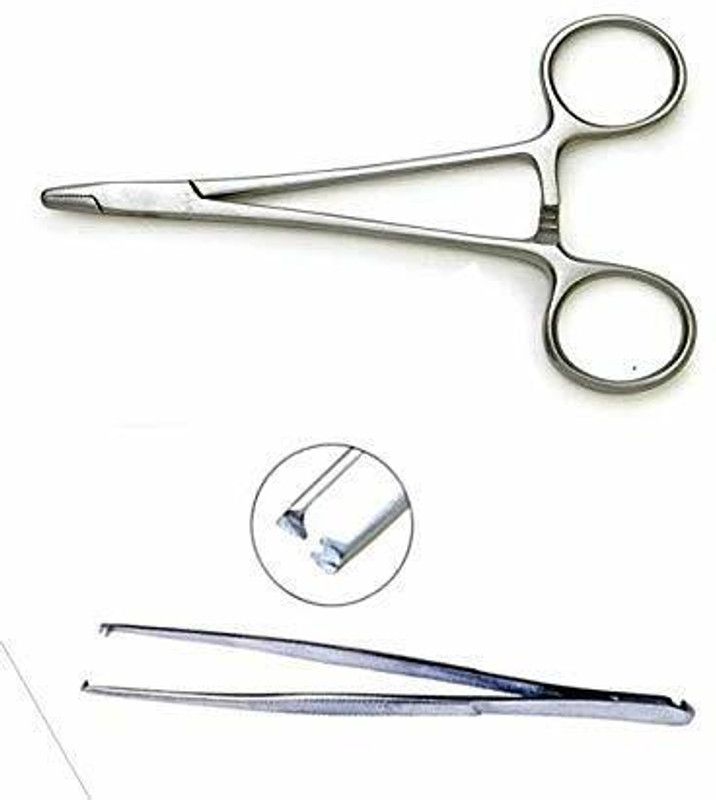 SANJU Khushi surgicals needle holder/ disecting toothed forcep 6 INCH STANLESS STEEL Scissors(Set of 2, Silver)