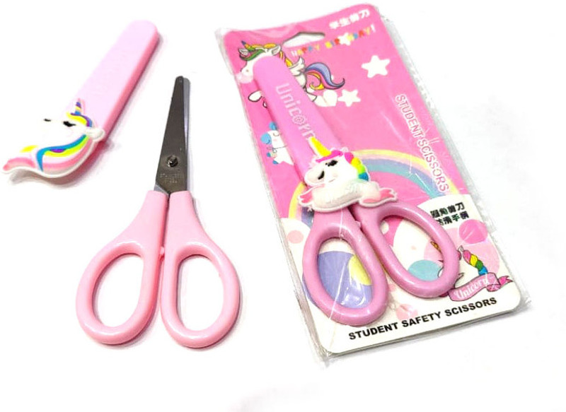 Teeshubh Unicorn Student Safety Art Scissors with Protective Cover Scissors(Set of 2, Pink)
