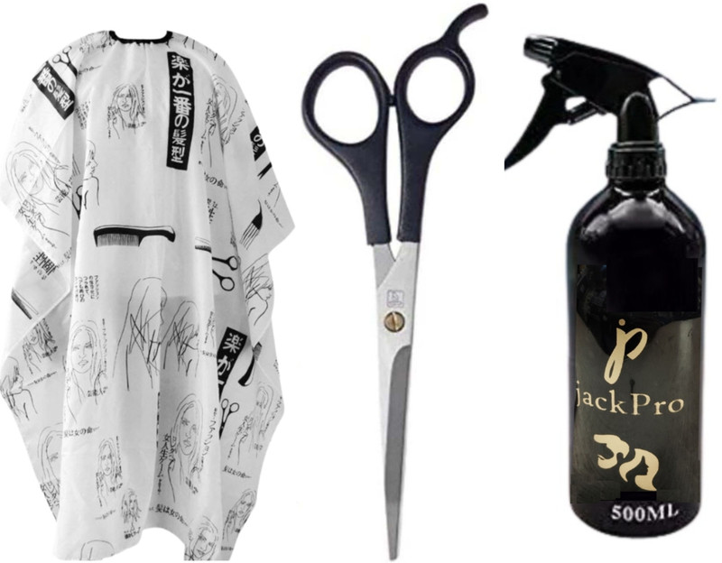 Doberyl 3 Pc Stainless Steel scissor 300ml All Purpose Spray Bottl,Haircut Capes/Aprons Scissors(Set of 3, Black)