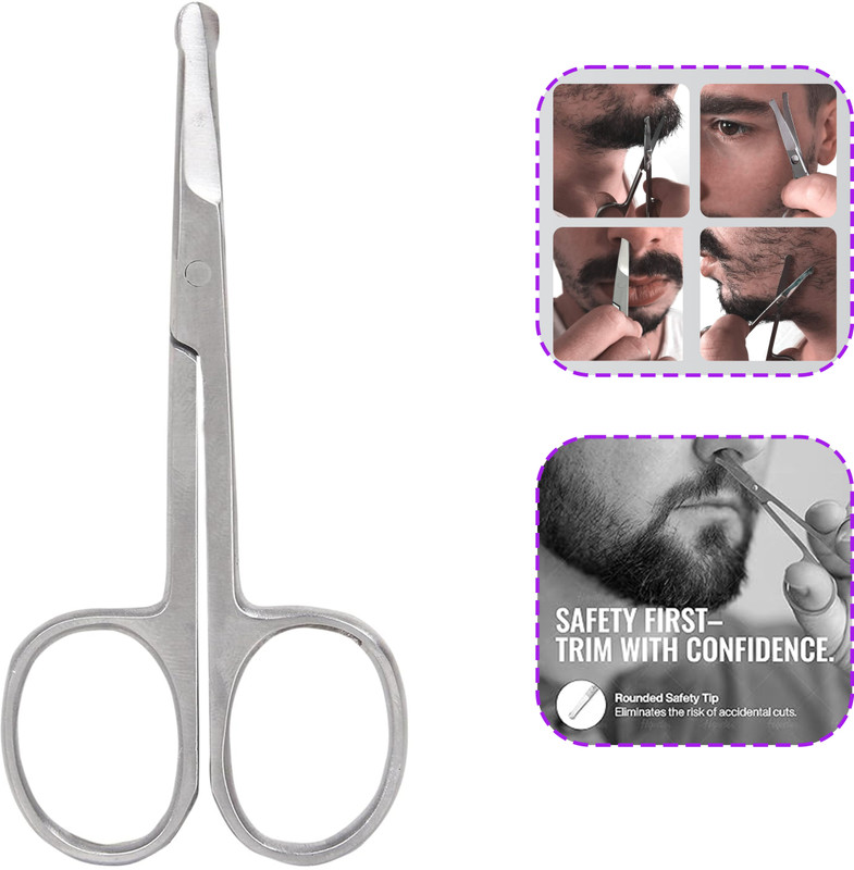VIRTH Men's Beard Hair & Nose Hair Remover Primium Stainless Steel Portable Nose Hair Scissors(Set of 1, Silver)