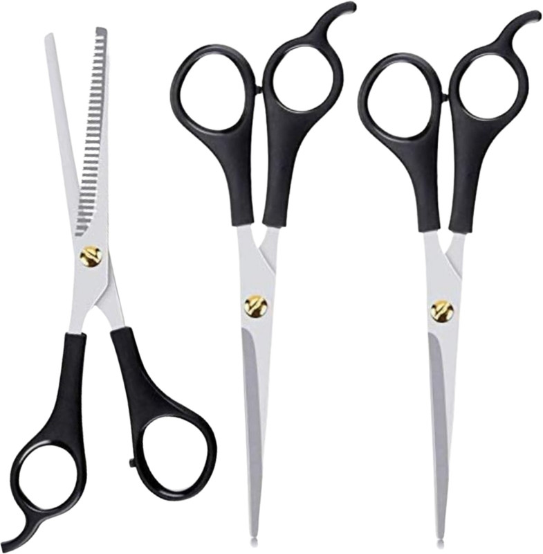 Doberyl 3 Scissors Stainless Steel Barber Hair Cutting 6.5 Inches Use for Men and Women Scissors(Set of 3, Black)