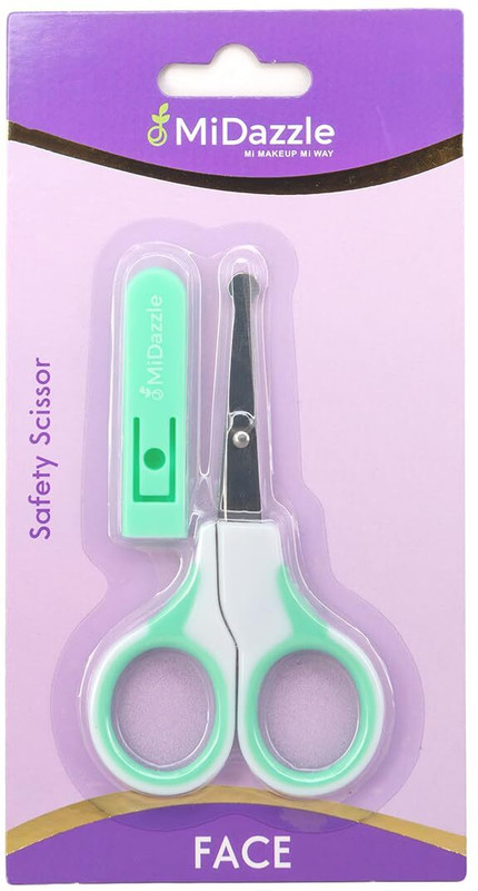 Omidazzle Safety Scissors for Face – Precision Grooming Tool with Round Tip Protective Cap Scissors(Set of 1, Multicolor)