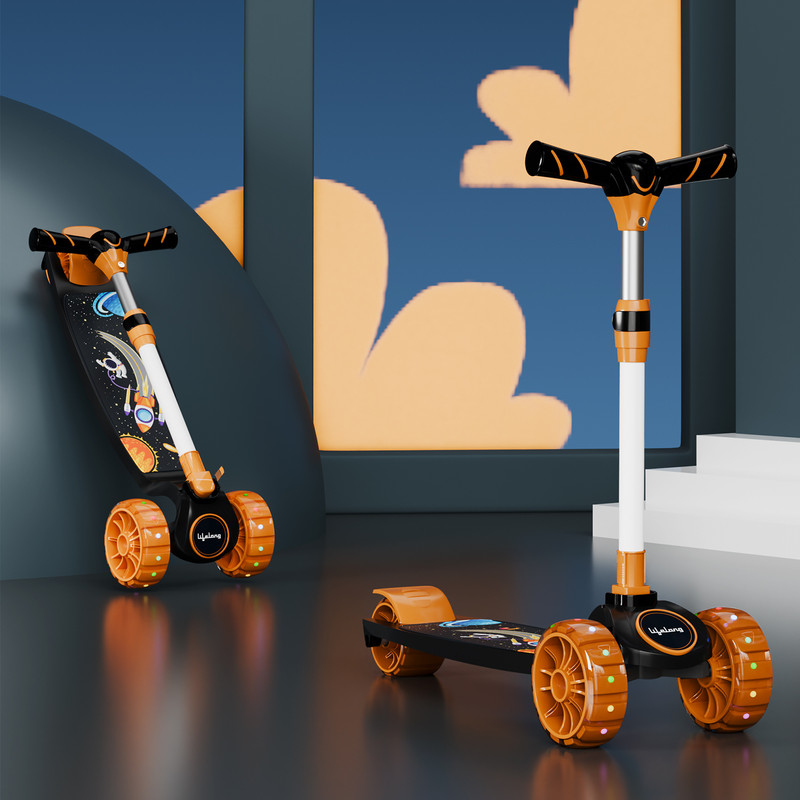 Lifelong Scooter for Kids - Kids Scooter with 3 Changeable Colours with PVC LED Wheels Kids Scooter(Black & Orange)