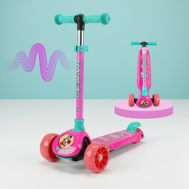 SPACEBABY 3 Wheels Kick Scooter for Boys & Girls, Foldable & Adjustable with PU LED Wheels Kids Scooter(Pink, Pack of 1)