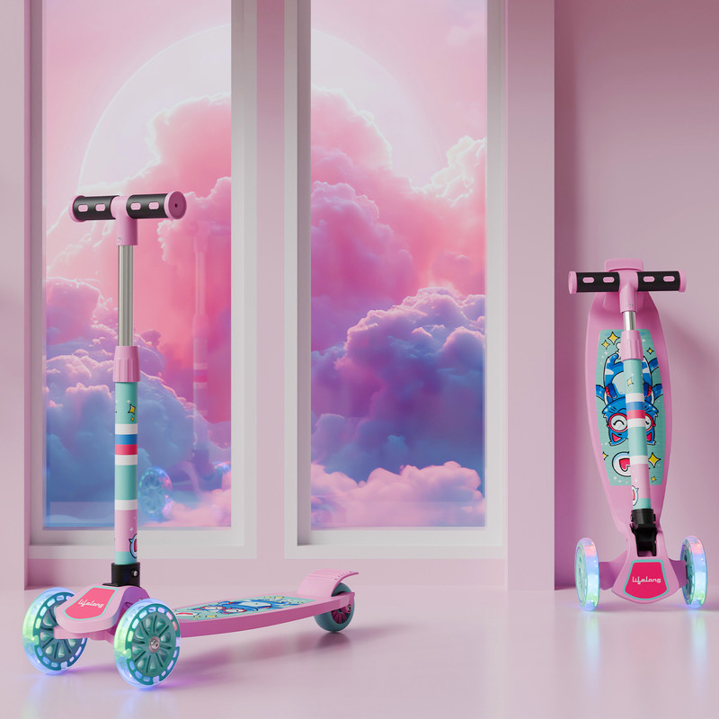 Lifelong Kick Scooter with Adjustable Height|Foldable Scooter|Skate for Kids with PVC Kids Scooter(Pink)