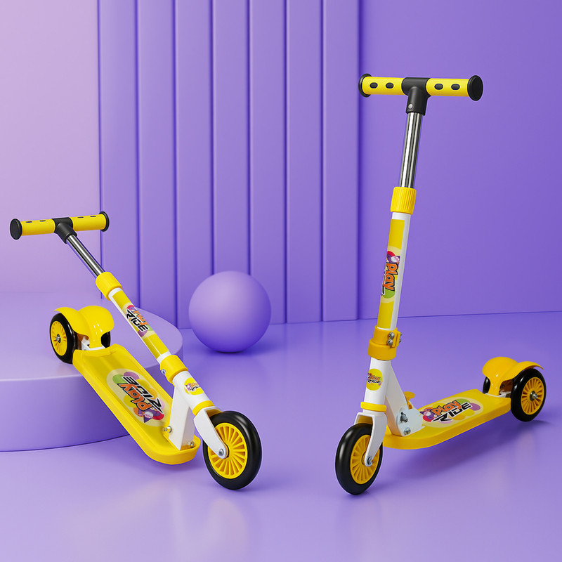Kidsmate Play Ride 3‑Wheel Metal Kick Scooter for Kids | Adjustable Height & Foldable Kids Scooter(Yellow)