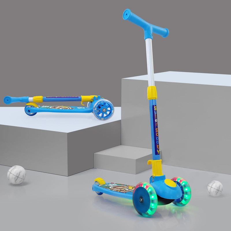 KELOSK Smart Kick Scooter with LED 3-Wheels|Adjustable Handle Foldable Scooter for kids(Blue)