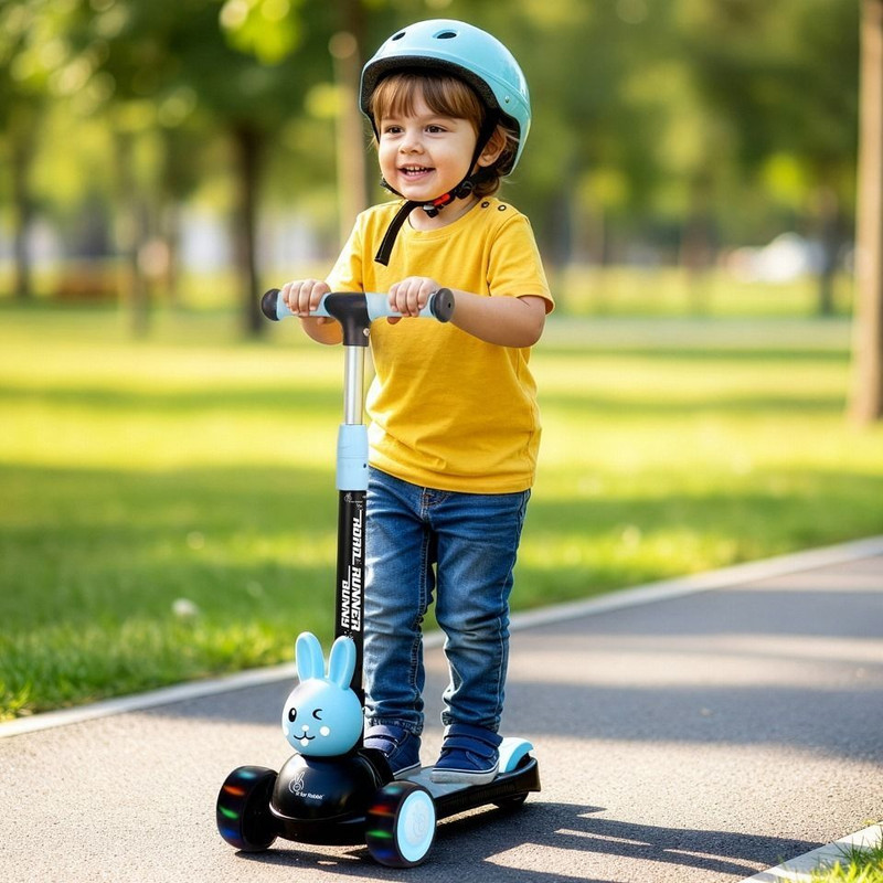 R for Rabbit Road Runner Bunny Kick Scooter | 3 Level Adjustable Height & PU LED Wheels Kids Scooter(Black Blue, Pack of 1)
