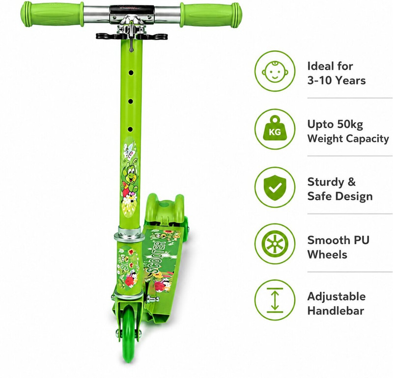 ROMJ Kids 3-Wheel Kick Scooter Adjustable Height Foldable BABY Scooter for 50Kg Kids Scooter(Green, Pack of 1)