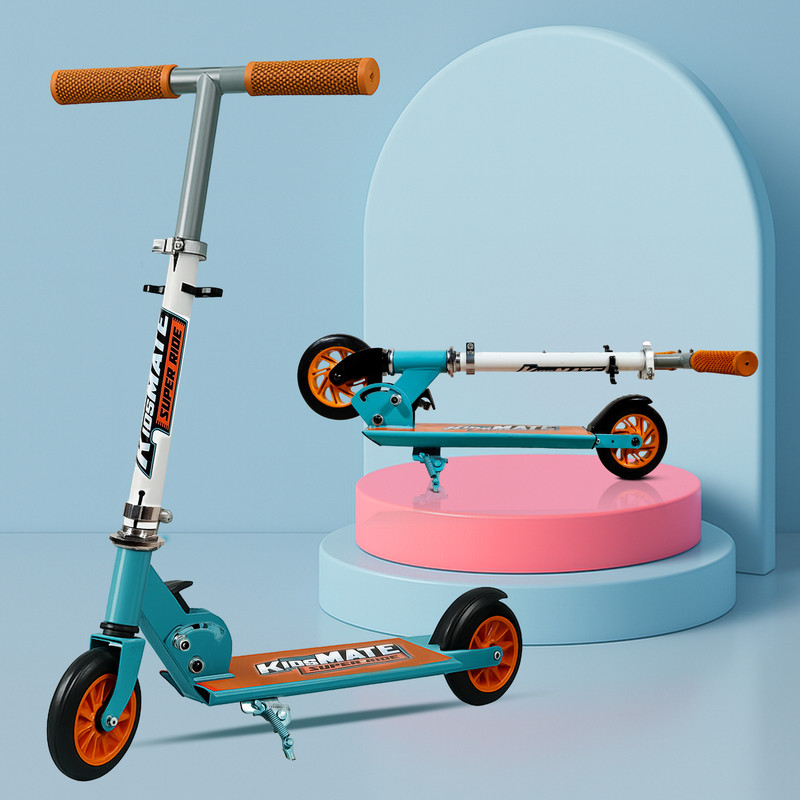 Kidsmate Super Metal Kick Scooter with LED Flashing Wheels | 4 Level Height Adjustable Kids Scooter(Sea Green, Pack of 1)