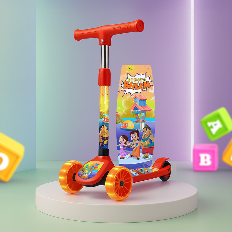 Kidsmate Chota Bheem Kick Scooter for Kids | 4-Level Height Adjustable & LED PVC Wheels Kids Scooter(Red)