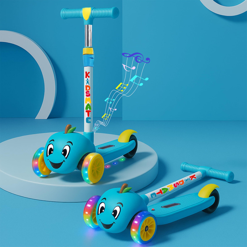Kidsmate Musical & LED Lights Kick Scooter for Kids 3 Yrs + , 4-Level Height Adjustment Kids Scooter(Blue, Pack of 1)