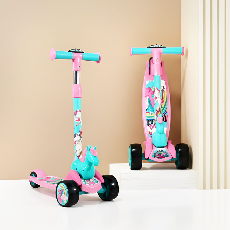 Kidsmate Unicorn Kick Scooter for Kids Age 3-8 Yrs, 3-Level Adjustable Height, LED Wheels Kids Scooter(Purple, Pack of 1)