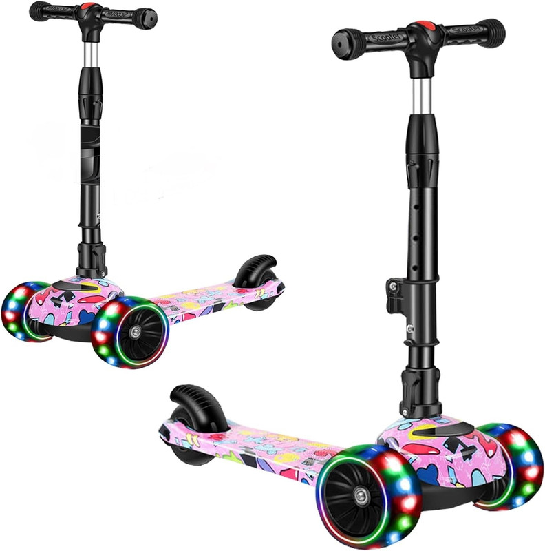 KOUREVON 3 Wheeler LED Light Kick scooter 4 level Height adjust, 80 kgs weight capacity Kids Scooter(Pink, Black, Red, Pack of 1)