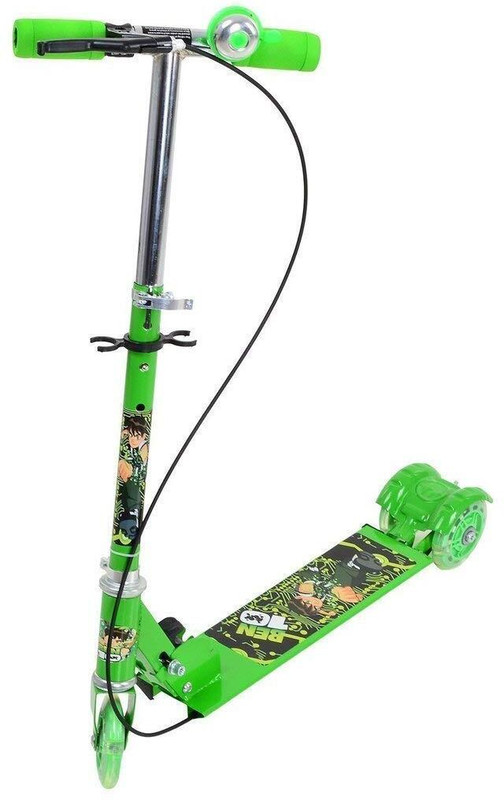 calyxia 3 Wheele Metal Folding Scooter W Light up Wheel Adjustable Handlebar Break Bell Kids Scooter(Green, Pack of 1)