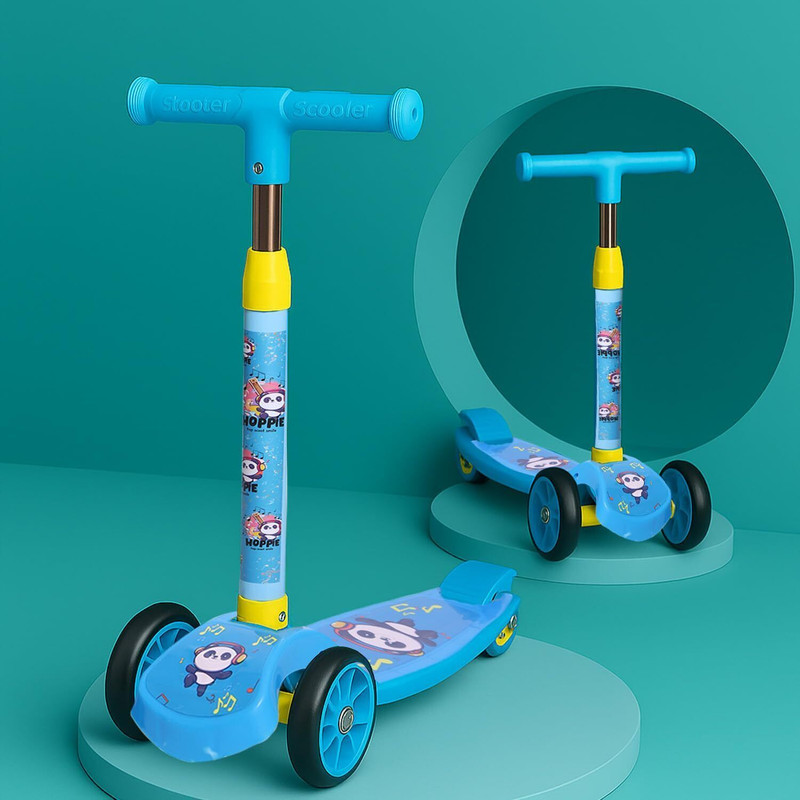 Hoppie Kids 3-Wheel Kick Scooter with LED Light-Up Wheels | Adjustable Height Kids Scooter(Blue)