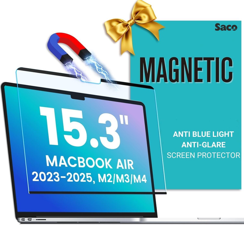 Saco Edge To Edge Screen Guard for (Magnetic Blue Light Matte)MacBook Air M4 Screen Protector 15 Inch (2025-2022) | Compatible with M4 A3241 M3 A3114 M2 A2941(Pack of 1)