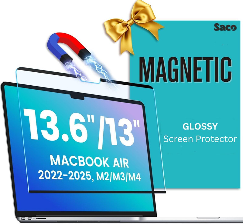 Saco Edge To Edge Screen Guard for Magnetic Glossy MacBook Air M4 Screen Protector 13.6 Inch (2025-2022) | Compatible with M4 A3240, M3 A3113, M2 A2681(Pack of 1)