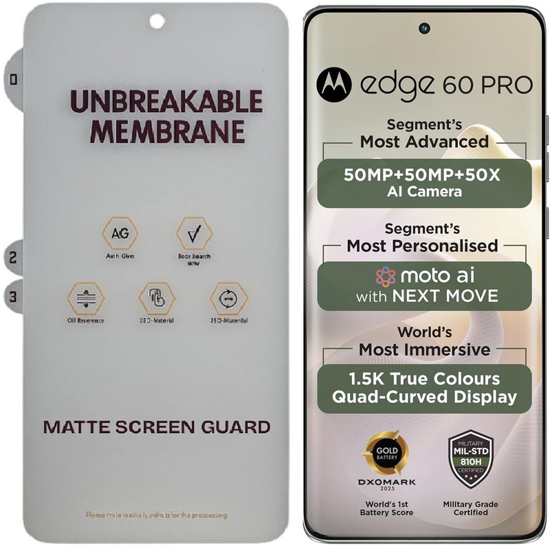 EverRelevant Edge To Edge Screen Guard for Motorola Edge 60 Pro 5G Matte Membrane Screen Protector Anti-Scratch, Bubble Free [Not Tempered Glass] Easy Installation(Pack of 1)