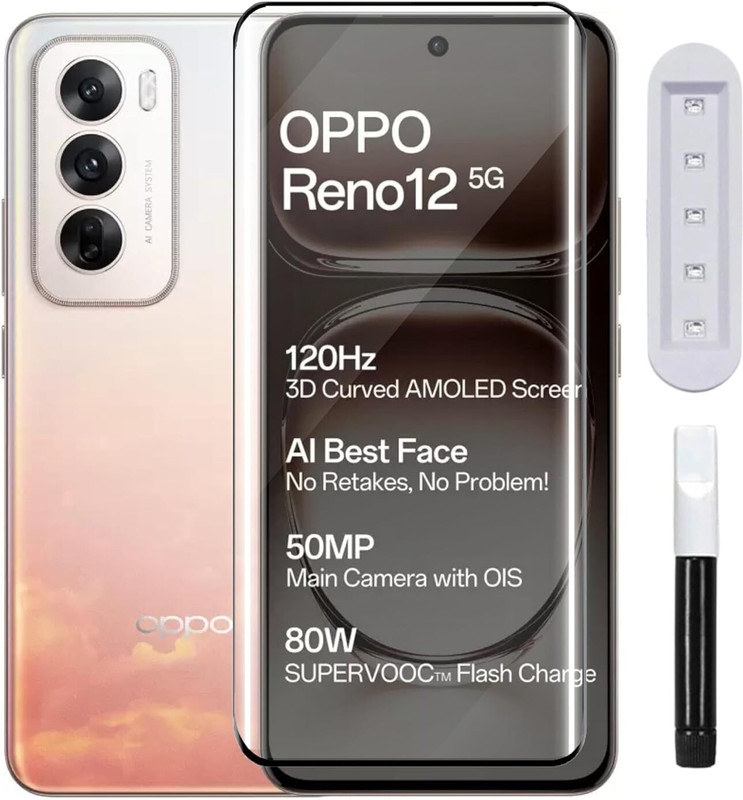 KGNCASE Edge To Edge Tempered Glass for OPPO Reno 12 5G(Pack of 1)